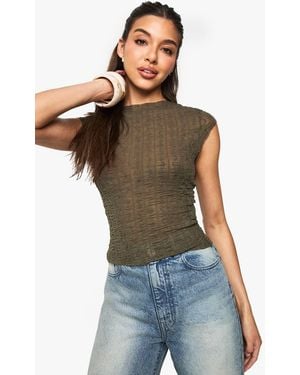 Boohoo Textured Cap Sleeve Top - Blue