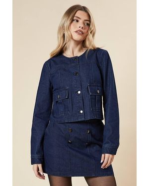 Dorothy Perkins Cropped Collarless Jacket - Blue