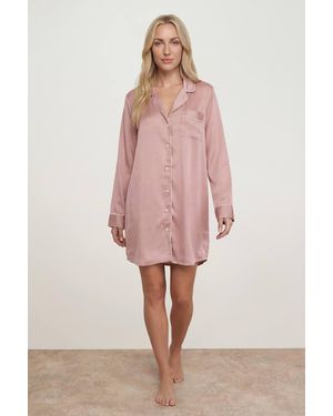 Oasis Long Sleeve Plain Satin Nightie - Pink