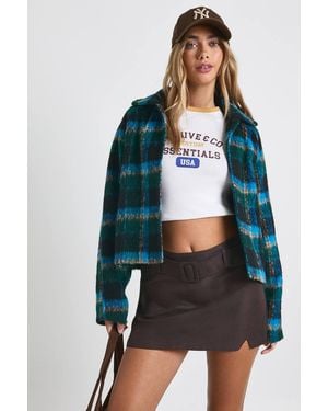 Boohoo Oversized Flannel Wool Look Coat - Blue