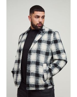 Boohoo Abrigo Plus Oversize Recto De Cuadros Cardados - Gris