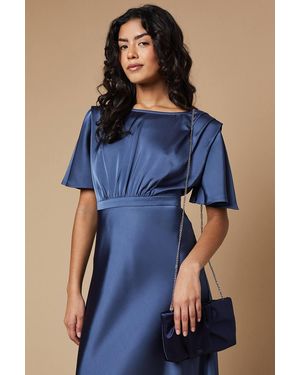 Oasis Ruched Satin Clutch Bag With Removable Shoulder Strap - Blue