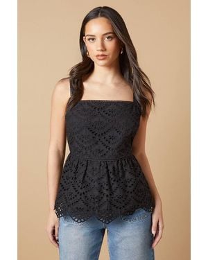 Oasis Broderie Strappy Top - Black