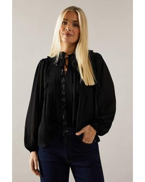 Wallis Petite Satin Trim Georgette Blouse - Black