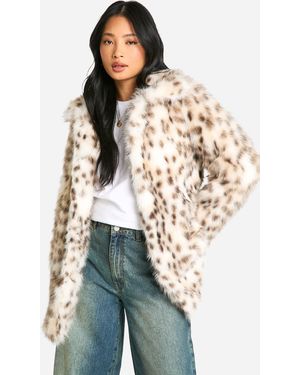 Boohoo Abrigo Petite De Pelo Sintético Con Estampado De Leopardo De Las Nieves - Azul