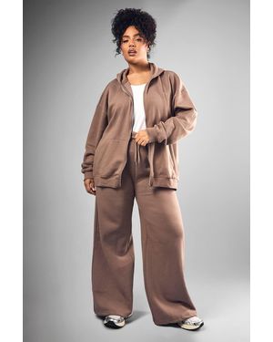 DSGN Studio Plus Embroidered Wide Leg Jogger - Brown