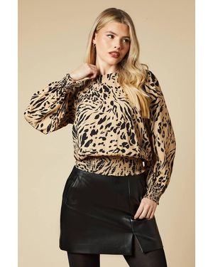 Dorothy Perkins Neutral Animal Shirred Hem Top - Natural