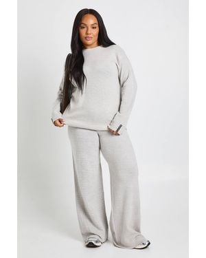 Boohoo Plus Crew Neck Knit Sweater And Wide Leg Trouser Set - Gray