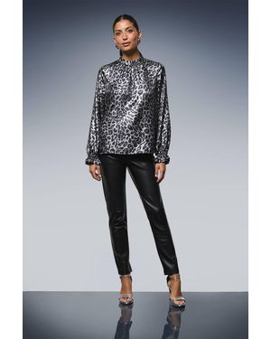 Wallis Metallic Leopard Long Sleeve Blouse - Blue