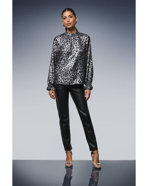 Wallis Metallic Leopard Long Sleeve Blouse - Blue