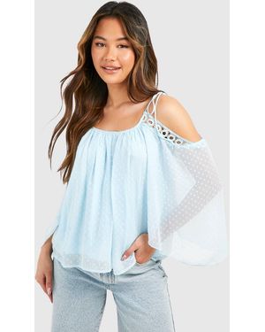 Boohoo Dobby Mesh Dropped Shoulder Top - Blue