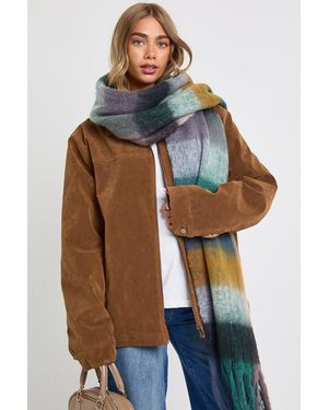 Boohoo Oversized Check Tassel Fluffy Scarf - Blue