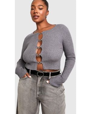 Boohoo Plus Leather Double Ring Waist Belt - Gray