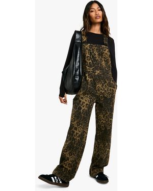 Boohoo Leopard Print Dungaree - Black