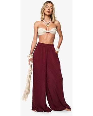 Boohoo Crinkle Palazzo Beach Pants - Red