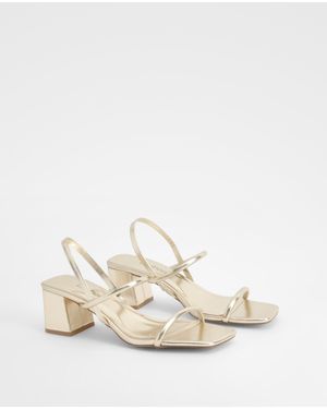 Boohoo Wide Fit Metallic Low Block Slingback Heels - White