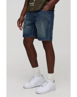 Boohoo Slim Fit Antique Star Studded Denim Shorts - Blue