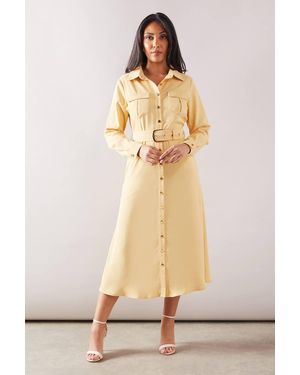 Wallis Petite Heavy Crepe Stud Detail Utility Dress - Natural