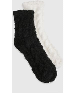 Boohoo Fluffy Cable Knit Socks 2 Pack - Black