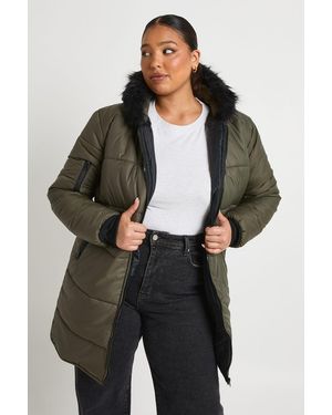 Boohoo Parka Plus Con Ribete De Pelo Sintético - Negro