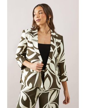 Wallis Petite Printed Linen Single Breasted Blazer - Natural