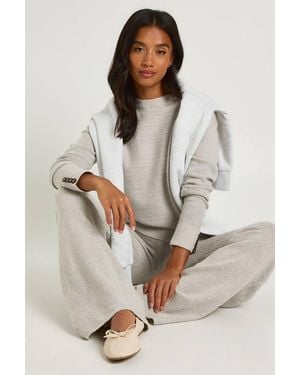 Boohoo Petite Super Soft Button Cuff Detail Oversized Sweater And Wide Leg Trouser Co-Ord - Gray