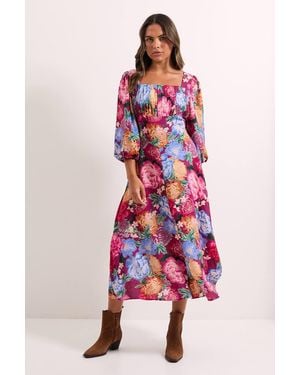 Dorothy Perkins Floral Ruched Bust Drop Waist Midi Dress - Red