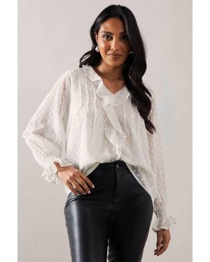 Wallis Petite Occasion Ruffle Front Metallic Blouse - Natural