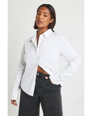 Boohoo Plus Shirred Back Woven Shirt - White