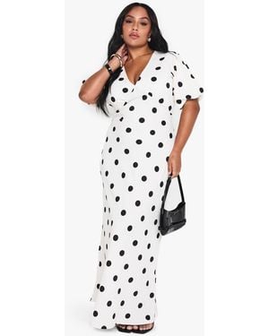 Boohoo Plus Polka Dot Maxi Dress - White