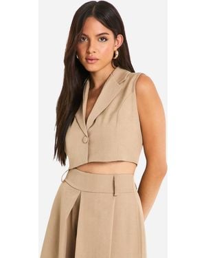 Boohoo Marl Tailored Cropped Waistcoat - Natural