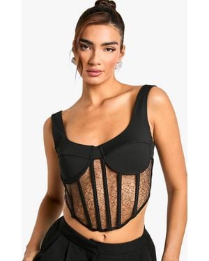 Boohoo Lace Detail Satin Cupped Corset - Black