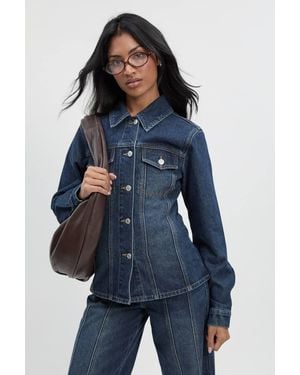 Boohoo Cinched Waist Seam Detail Jean Jacket - Blue