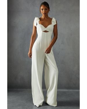 MissPap Bow Shoulder Wide Leg Jumpsuit - Gray