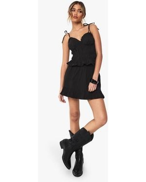 Boohoo Ruffle Hem Poplin Mini Skirt - Black