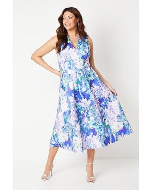 Coast Plus Plunge Neck Full Skirted Midi Dress - Blue