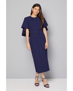 Wallis Woven Cape Belted Pencil Dress - Blue
