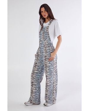 Nasty Gal Denim Tiger Print Dungarees - White