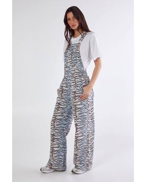 Nasty Gal Denim Tiger Print Dungarees - White