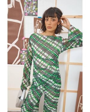 Warehouse Tony Chiffon Asymmetric Gathered Waist Top - Green