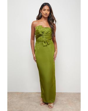 Oasis Satin Bow Front Bandeau Midi Dress - Green