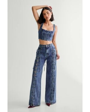 Nasty Gal Lace Front Detail Jean - Blue