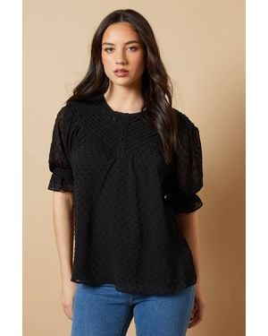 Oasis Lace Yoke Boho Top - Black
