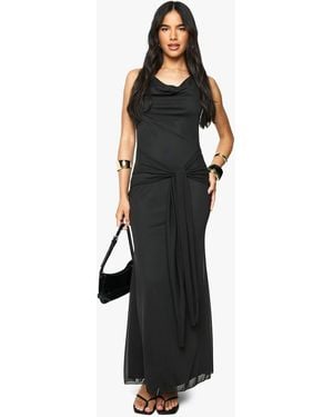 Boohoo Cowl Neck Tie Front Maxi Dress - Black