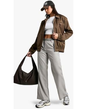 Boohoo Tonal Contrast Flannel Straight Leg Pants - Natural