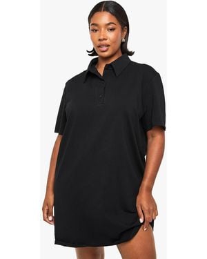 Boohoo Plus Rugby Collar Cotton Oversized T-Shirt Dress - Black