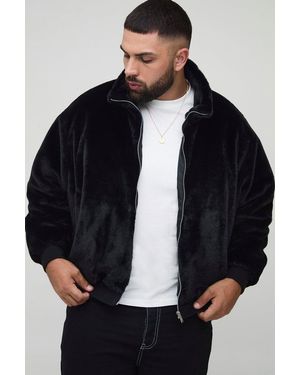 Boohoo Plus Faux Fur Funnel Neck Regular Fit Bomber Jacket - Black