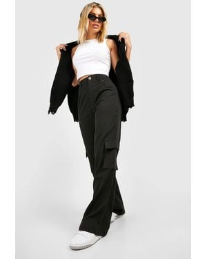 Boohoo High Waisted Tailored Cargo Pants - Black