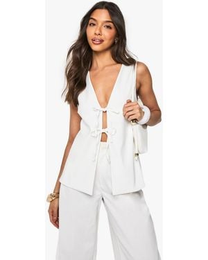 Boohoo Bengaline Tie Front Waistcoat - White