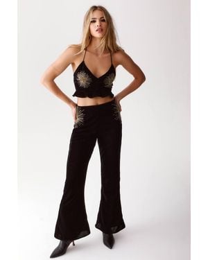 Nasty Gal Star Embellished Velvet Flared Pants - Blue